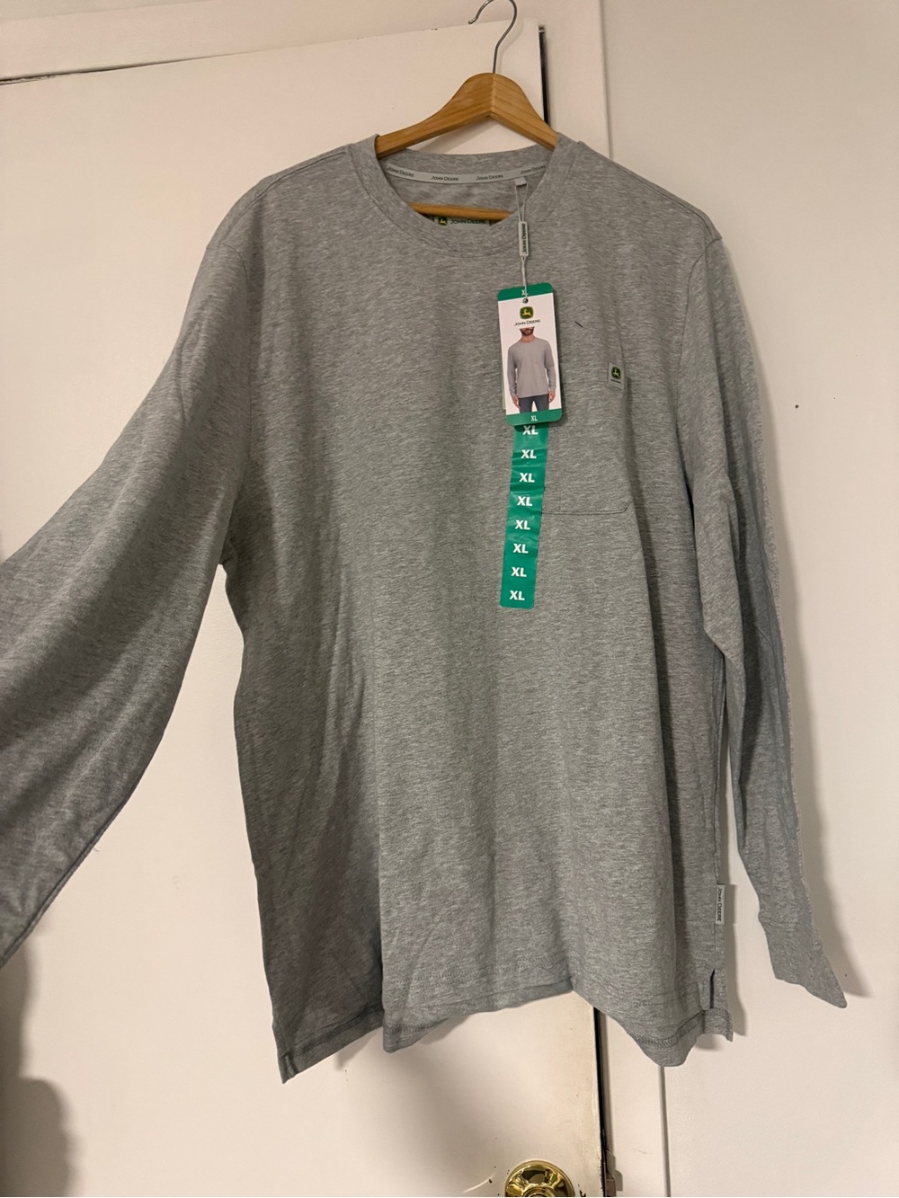 John Deere Light Gray Long Sleeve Pocket Tee with Logo Patch